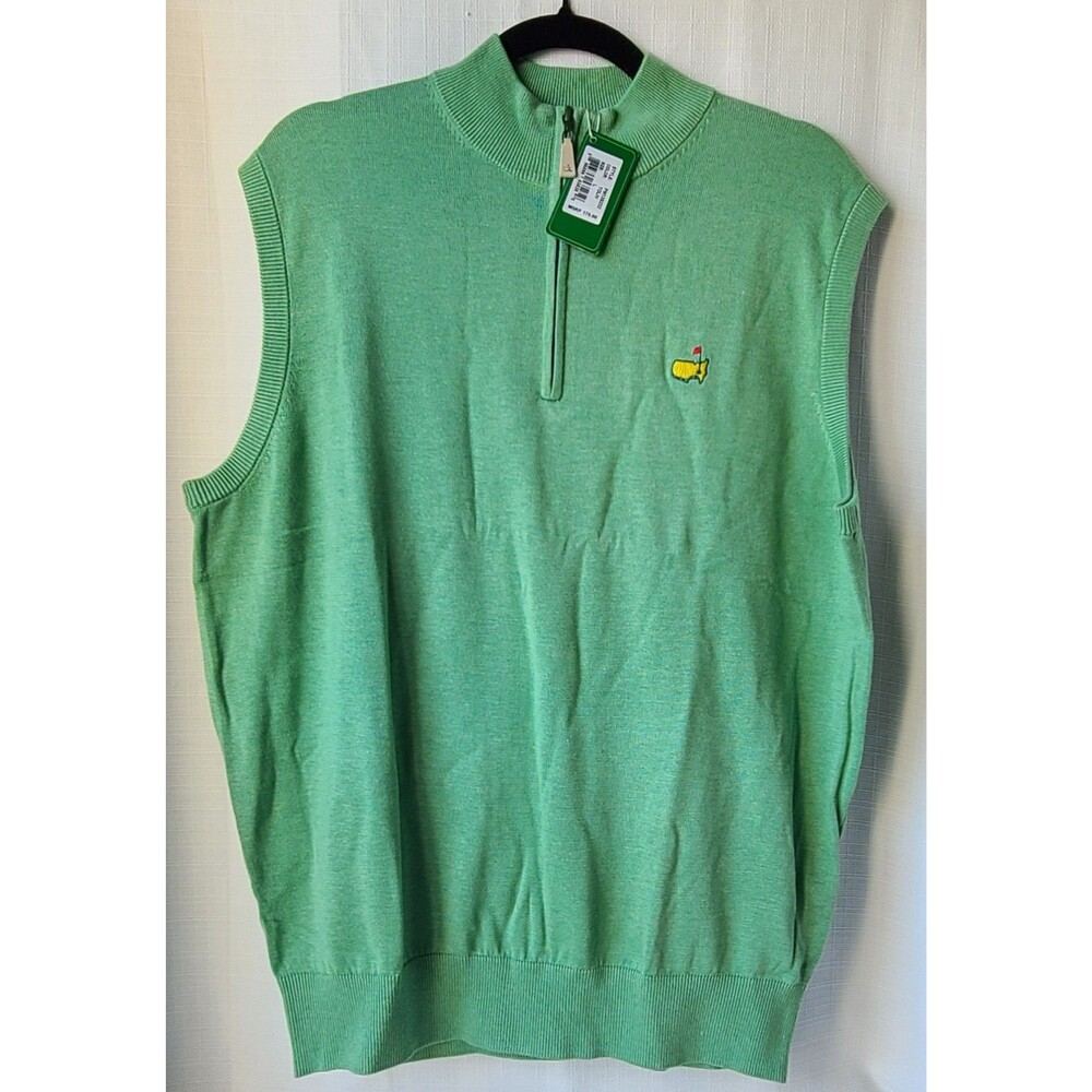 Peter Millar Masters Mens L Green 1/4 Zip Sweater Vest Silk Cashmere NWT $175